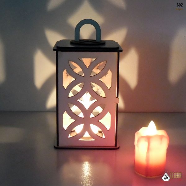 Dekoratif Ahşap Motifli Askılı Fener Mumluk 602 Motif Beyaz - Görsel 5